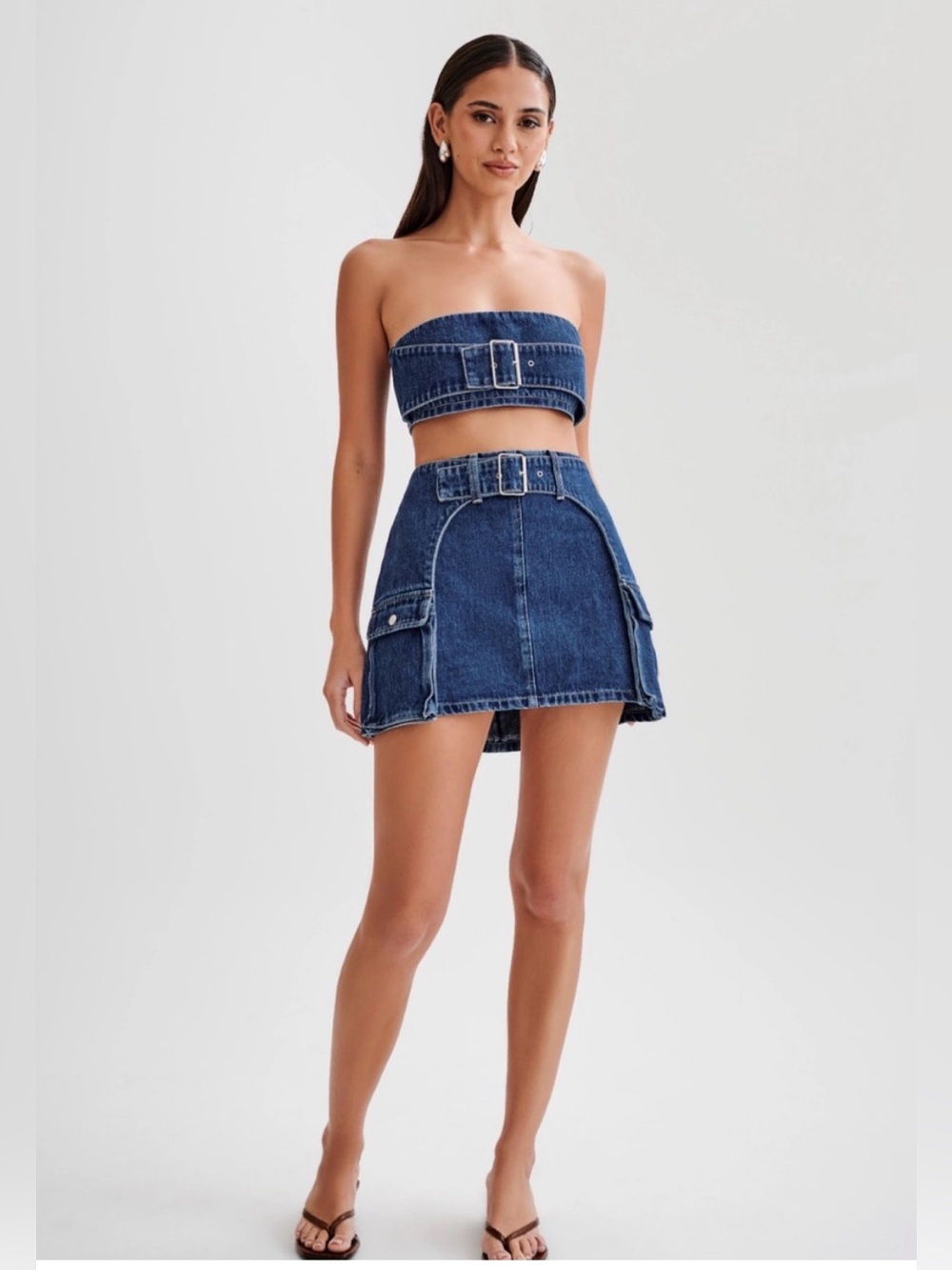 Meshki Rowena Denim Buckle Mini Skirt - Size XS